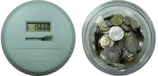 Automatic Coin Counter - top view showing LCD Display and jar with coins