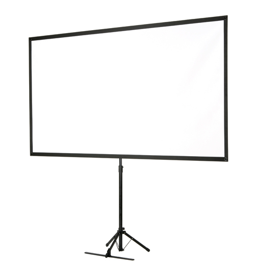 The Epson ELPSC21B 80 inch portable projector screen as it looks when fully assembled